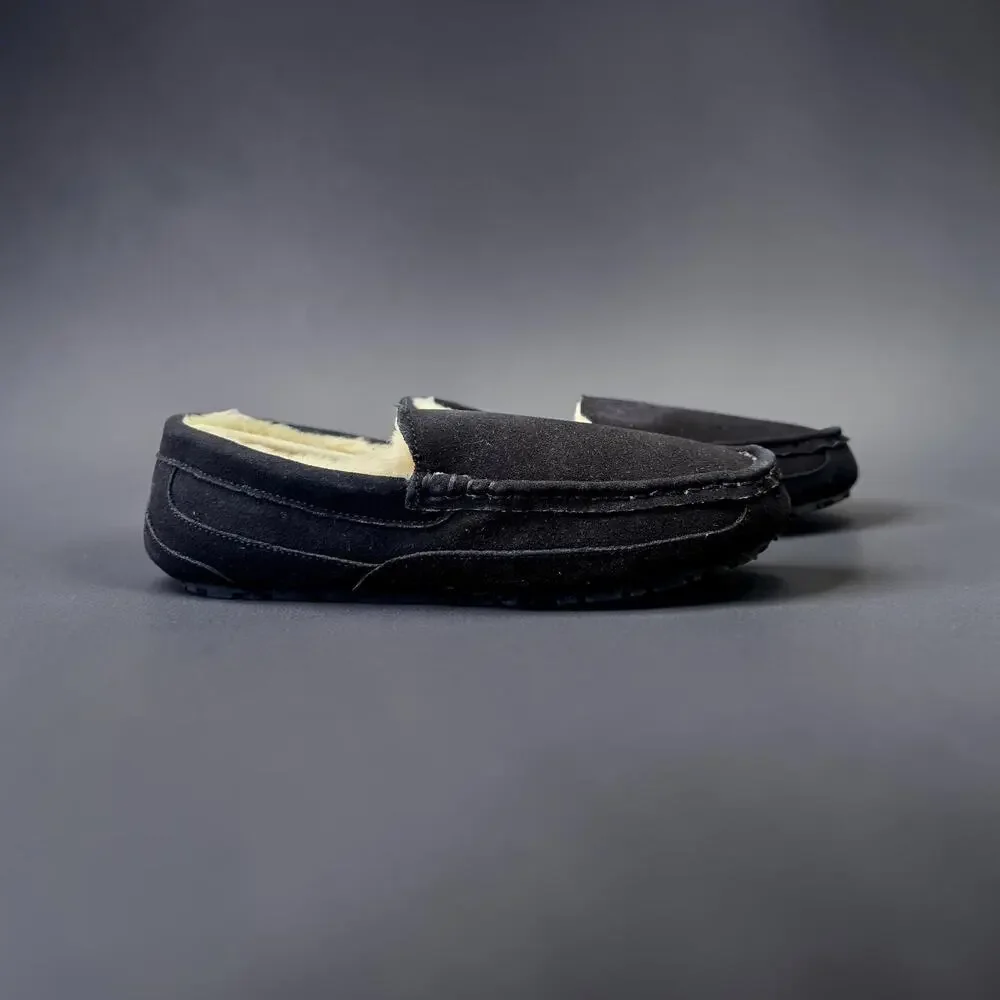 Cuiapl Mens Moccasin Slippers Black Suede Warm Fur Lined House Loafers Size 10 N